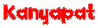 The image is a clipart featuring the word Kanyapat written in a stylized font with a heart shape replacing inserted into the center of each letter. The color scheme of the text and hearts is red with a light outline.