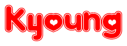 The image is a clipart featuring the word Kyoung written in a stylized font with a heart shape replacing inserted into the center of each letter. The color scheme of the text and hearts is red with a light outline.