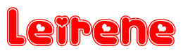 The image is a clipart featuring the word Leirene written in a stylized font with a heart shape replacing inserted into the center of each letter. The color scheme of the text and hearts is red with a light outline.