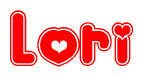 The image is a clipart featuring the word Lori written in a stylized font with a heart shape replacing inserted into the center of each letter. The color scheme of the text and hearts is red with a light outline.