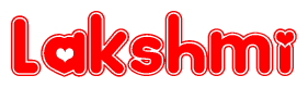 The image displays the word Lakshmi written in a stylized red font with hearts inside the letters.