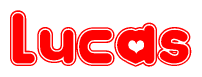The image displays the word Lucas written in a stylized red font with hearts inside the letters.