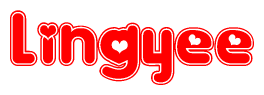 The image is a clipart featuring the word Lingyee written in a stylized font with a heart shape replacing inserted into the center of each letter. The color scheme of the text and hearts is red with a light outline.