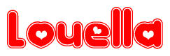 The image is a clipart featuring the word Louella written in a stylized font with a heart shape replacing inserted into the center of each letter. The color scheme of the text and hearts is red with a light outline.