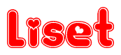 The image is a clipart featuring the word Liset written in a stylized font with a heart shape replacing inserted into the center of each letter. The color scheme of the text and hearts is red with a light outline.