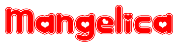 The image is a clipart featuring the word Mangelica written in a stylized font with a heart shape replacing inserted into the center of each letter. The color scheme of the text and hearts is red with a light outline.