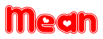 The image is a clipart featuring the word Mean written in a stylized font with a heart shape replacing inserted into the center of each letter. The color scheme of the text and hearts is red with a light outline.