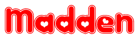 The image displays the word Madden written in a stylized red font with hearts inside the letters.