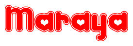The image is a clipart featuring the word Maraya written in a stylized font with a heart shape replacing inserted into the center of each letter. The color scheme of the text and hearts is red with a light outline.