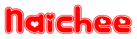 The image displays the word Naichee written in a stylized red font with hearts inside the letters.