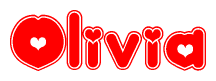 The image is a clipart featuring the word Olivia written in a stylized font with a heart shape replacing inserted into the center of each letter. The color scheme of the text and hearts is red with a light outline.
