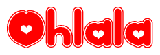 The image is a clipart featuring the word Ohlala written in a stylized font with a heart shape replacing inserted into the center of each letter. The color scheme of the text and hearts is red with a light outline.