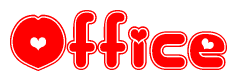 The image is a clipart featuring the word Office written in a stylized font with a heart shape replacing inserted into the center of each letter. The color scheme of the text and hearts is red with a light outline.