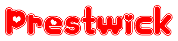 The image displays the word Prestwick written in a stylized red font with hearts inside the letters.