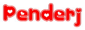 The image displays the word Penderj written in a stylized red font with hearts inside the letters.