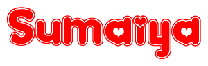 The image is a clipart featuring the word Sumaiya written in a stylized font with a heart shape replacing inserted into the center of each letter. The color scheme of the text and hearts is red with a light outline.