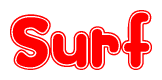 The image displays the word Surf written in a stylized red font with hearts inside the letters.
