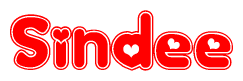 The image displays the word Sindee written in a stylized red font with hearts inside the letters.