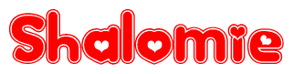 The image displays the word Shalomie written in a stylized red font with hearts inside the letters.