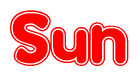 The image is a clipart featuring the word Sun written in a stylized font with a heart shape replacing inserted into the center of each letter. The color scheme of the text and hearts is red with a light outline.