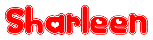 The image is a clipart featuring the word Sharleen written in a stylized font with a heart shape replacing inserted into the center of each letter. The color scheme of the text and hearts is red with a light outline.