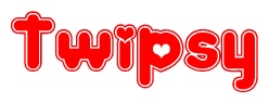 The image displays the word Twipsy written in a stylized red font with hearts inside the letters.