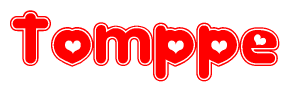 The image displays the word Tomppe written in a stylized red font with hearts inside the letters.