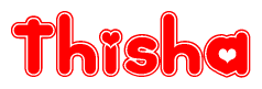 The image displays the word Thisha written in a stylized red font with hearts inside the letters.