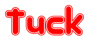 The image is a clipart featuring the word Tuck written in a stylized font with a heart shape replacing inserted into the center of each letter. The color scheme of the text and hearts is red with a light outline.