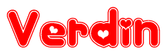 The image displays the word Verdin written in a stylized red font with hearts inside the letters.