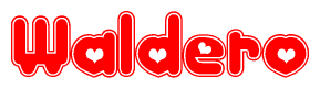 The image is a clipart featuring the word Waldero written in a stylized font with a heart shape replacing inserted into the center of each letter. The color scheme of the text and hearts is red with a light outline.