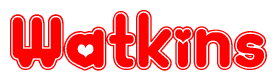 The image displays the word Watkins written in a stylized red font with hearts inside the letters.