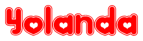 The image is a clipart featuring the word Yolanda written in a stylized font with a heart shape replacing inserted into the center of each letter. The color scheme of the text and hearts is red with a light outline.