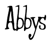 The image is a stylized text or script that reads 'Abbys' in a cursive or calligraphic font.