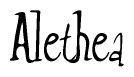 The image is a stylized text or script that reads 'Alethea' in a cursive or calligraphic font.
