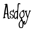 The image contains the word 'Asdgy' written in a cursive, stylized font.