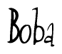 The image is of the word Boba stylized in a cursive script.