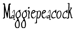The image is a stylized text or script that reads 'Maggiepeacock' in a cursive or calligraphic font.