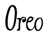 The image is of the word Oreo stylized in a cursive script.