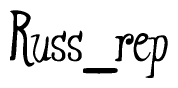 The image is a stylized text or script that reads 'Russ rep' in a cursive or calligraphic font.