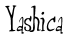 The image is a stylized text or script that reads 'Yashica' in a cursive or calligraphic font.