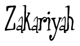 The image is a stylized text or script that reads 'Zakariyah' in a cursive or calligraphic font.