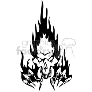 skull bone head skeleton tattoo art vinyl fire evil monster flames fireball