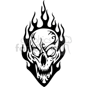 skull bone head skeleton tattoo art vinyl flames fire evil black white flaming hot sin