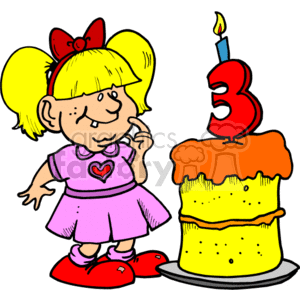 clipart - birthday girl turning 3.