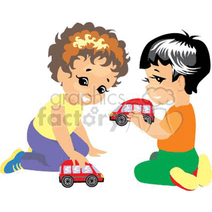 Two Small Boys Playing Cars Together