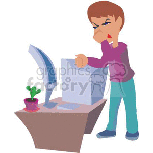 clipart - Guy getting ready to punch his computer.