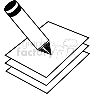 Black and white outline of a crayon and paper  clipart. Commercial use image # 370162