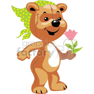 teddy bear with a green polka dot bandanna and a pink flower   clipart. Royalty-free image # 370187