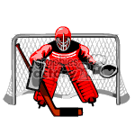 Animated hockey goalie guarding the net. clipart. Commercial use image # 370333